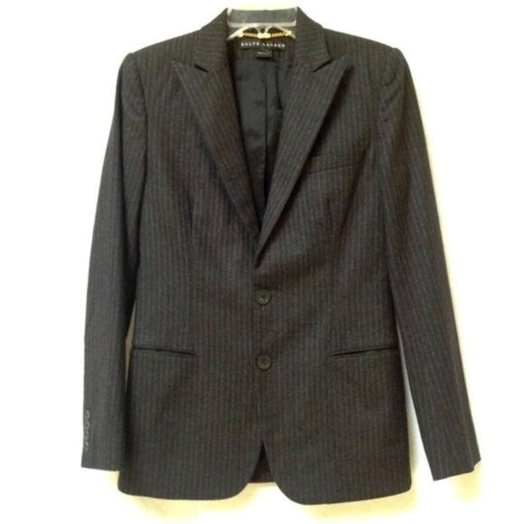 Ralph Lauren Black Label Jackets & Blazers - Ralph Lauren Black Label Wool‎ Blazer Vintage Womens 6 Button Front Pin Stripes
